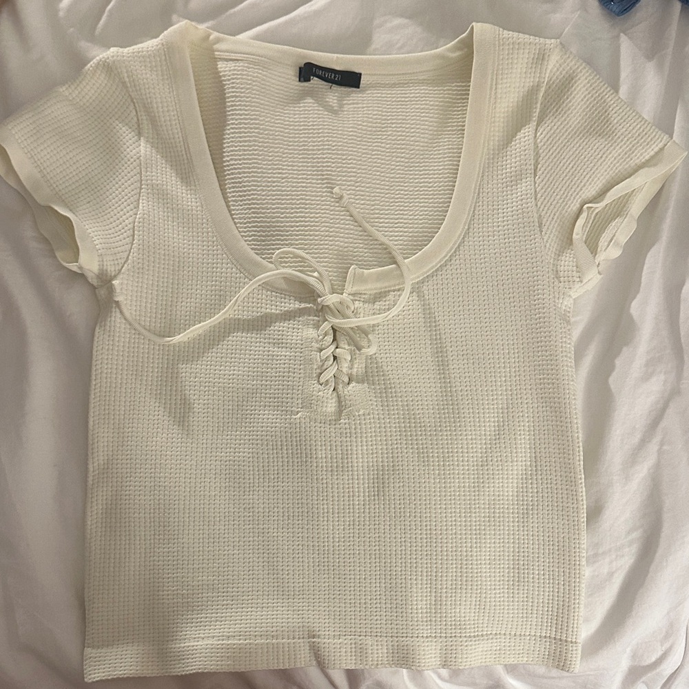 Forever 21 White Lace-Up Crop Top
